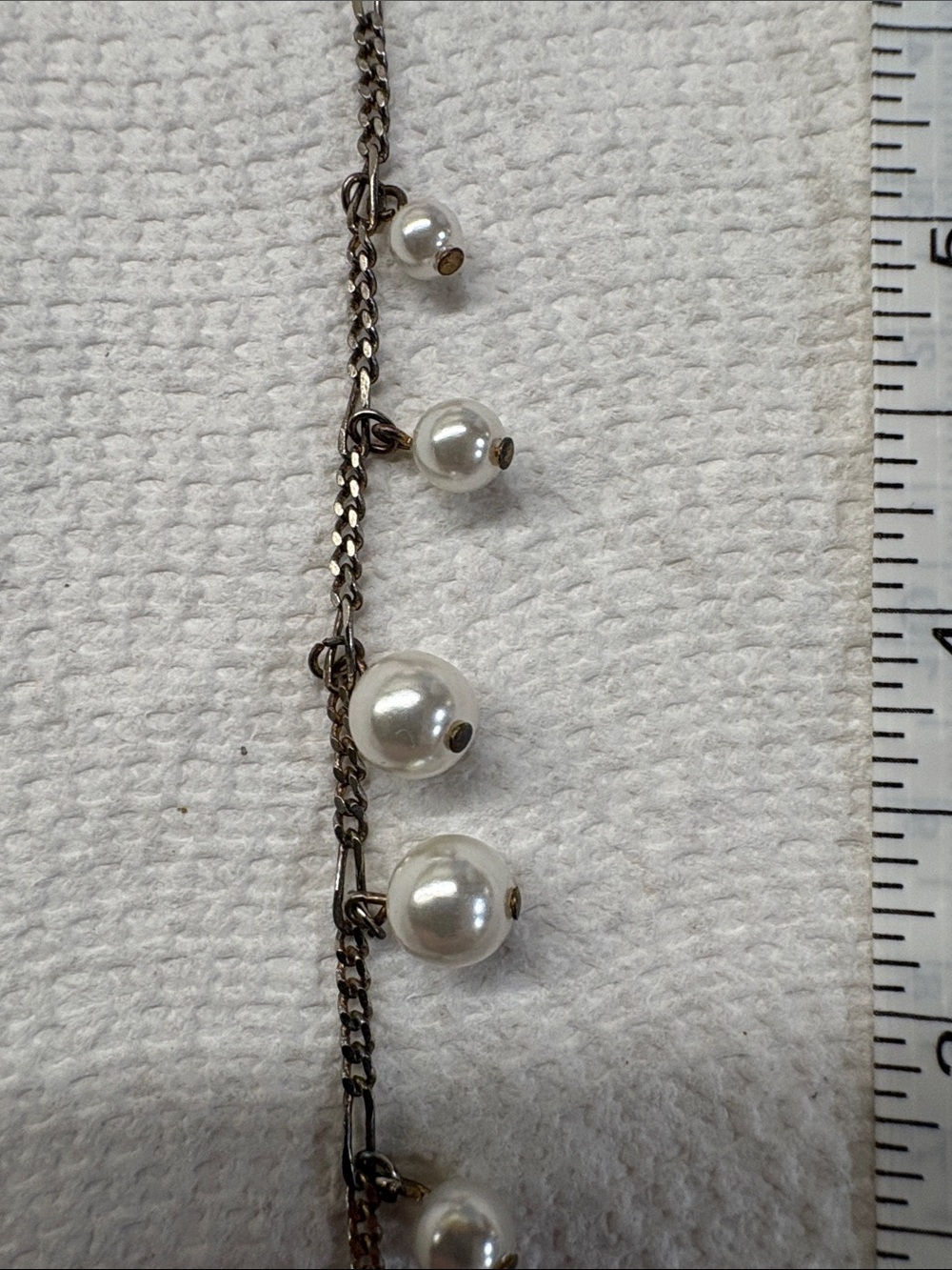 Sterling-Tone Pearl Charm Bracelet